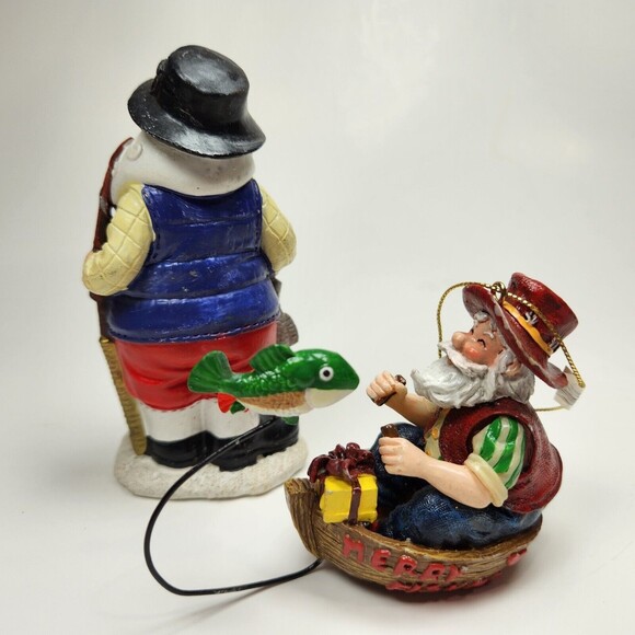 Fishing Santa Claus Ornament Hanging Boat Standing Catch St. Nicholas Cute - Picture 3 of 8